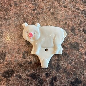 Vintage Pig Shaped Kitchen Towel Hook Hanger Wall Mount, White Takahashi Japan